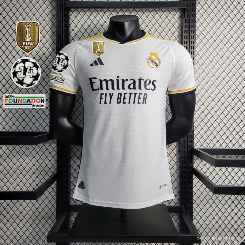 Player Version 23-24 Real Madrid Home Jersey With Full Champion Patches